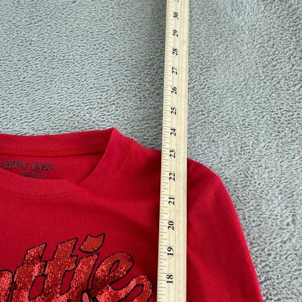 Betty Boop Junior Red Long Sleeve Thermal Top With Glitter "Hottie" Graphic 1457 - Picture 5 of 8